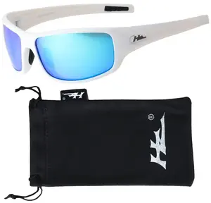 Hornz HZ Series Arkana Polarized Sunglasses – Gloss White Frame with Blue Ice Mirror Lens