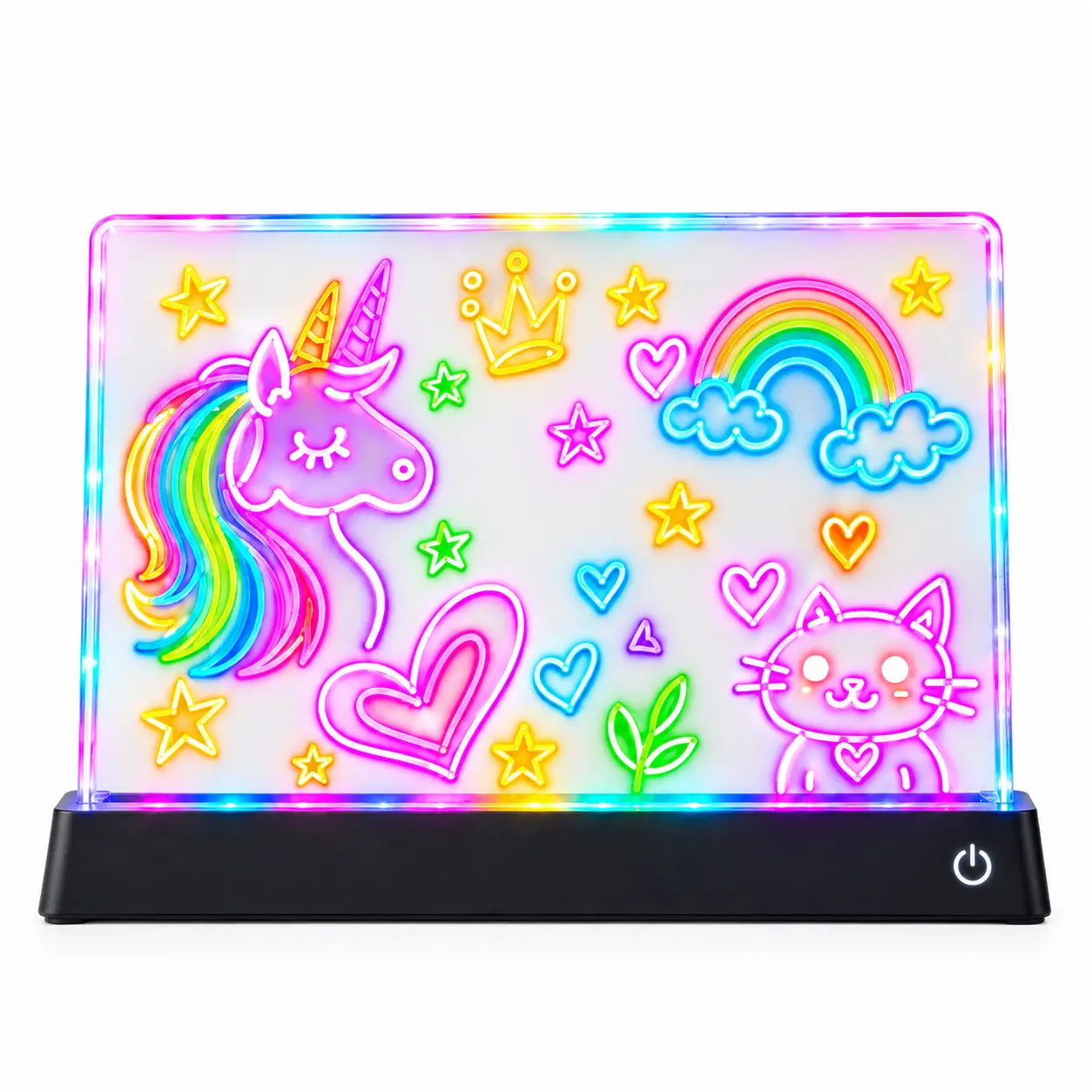 LED Light Up Dry Erase Board with Stand, 10-Color Neon Acrylic Message Sign, Touch Control Writing Board with 7 Markers and USB Power for Home Office Decor