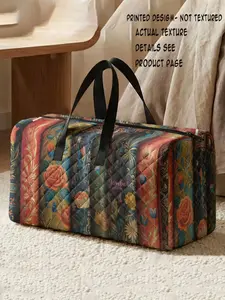 Plaid Floral Print Handbag, Large Capacity Travel Suitcase, Portable Overnight Bag, Fashion Travel Bag, Yoga Training Bag, Shoe Storage Crossbody Bag