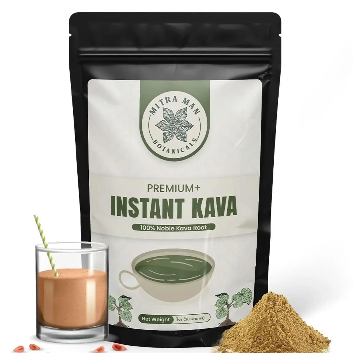Instant Kava -100% Root Extracted True Kava - Calm Natural Powdered Kava - Easy to Use Instant Kava fully water soluble for Everyone - 6-7 Year Old Roots 1oz Pack