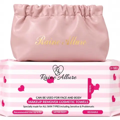 Raine Allure Makeup Remover Cosmetic Towels 200 Uses per Pack PLUS One On-the-go Travel Bag