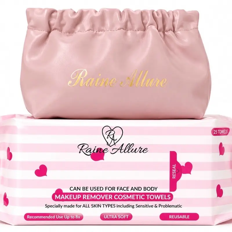 Raine Allure Makeup Remover Cosmetic Towels 200 Uses per Pack PLUS One On-the-go Travel Bag