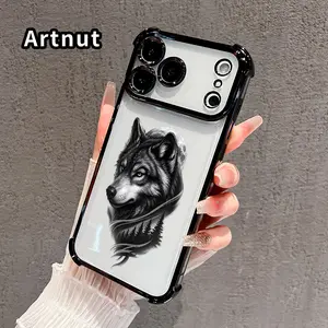 Wolf Under Moon Forest Pattern Phone Case for iPhone 17 16 Pro Max 15 Plus 14 13 12 11 E Air Electroplated Cover with Airbag Shockproof Soft Silicone Casing