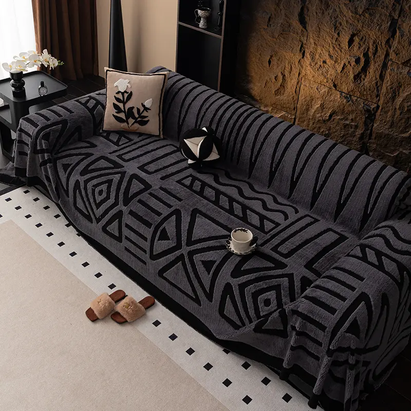 Bohemian Style Geometric Patterns Plush Sofa Cover, Soft, Cozy and Durable Couch Blanket, Decorative Home Furniture Accessory for Living Room, Couch Covers, Sofa Slipcover