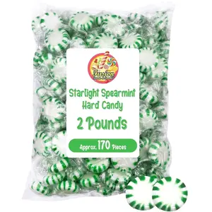 Starlight Spearmint Candy - 2 Pound Bulk (Approx 170 Pieces) Individually Wrapped Mints - Refreshing Green & White Spearmint Hard Candy Discs