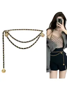 Women’s High-Quality Metal Waist Chains, Round Flower Pendant Design, Adjustable Thin Belt for Dresses & Shirts, Elegant Accessory, Trendy Belt