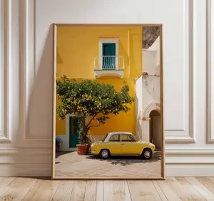 Mediterranean Lemon Tree Wall Art Print Vintage Car Poster Italian Summer Decor Amalfi Coast Travel Photography Kitchen Dining Room