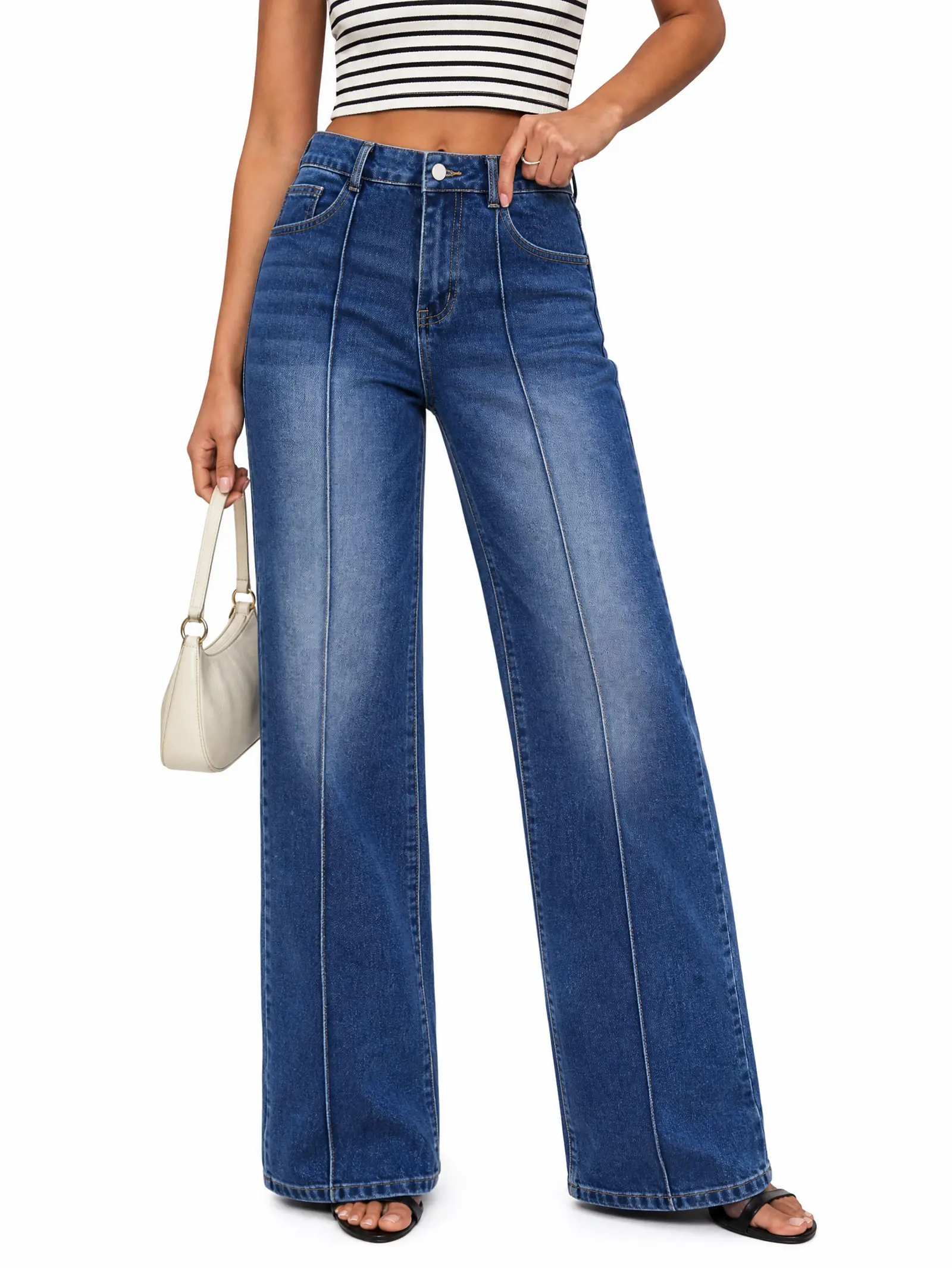 EMMIOL【Back to School】Straight Leg Jeans for Women High Waisted Petite Wide Leg Jeans | Baggy Jeans, Front Seamed, Petite Jeans for Women, Straight Leg, Stretchy Denim Pants with Pockets, High Rise