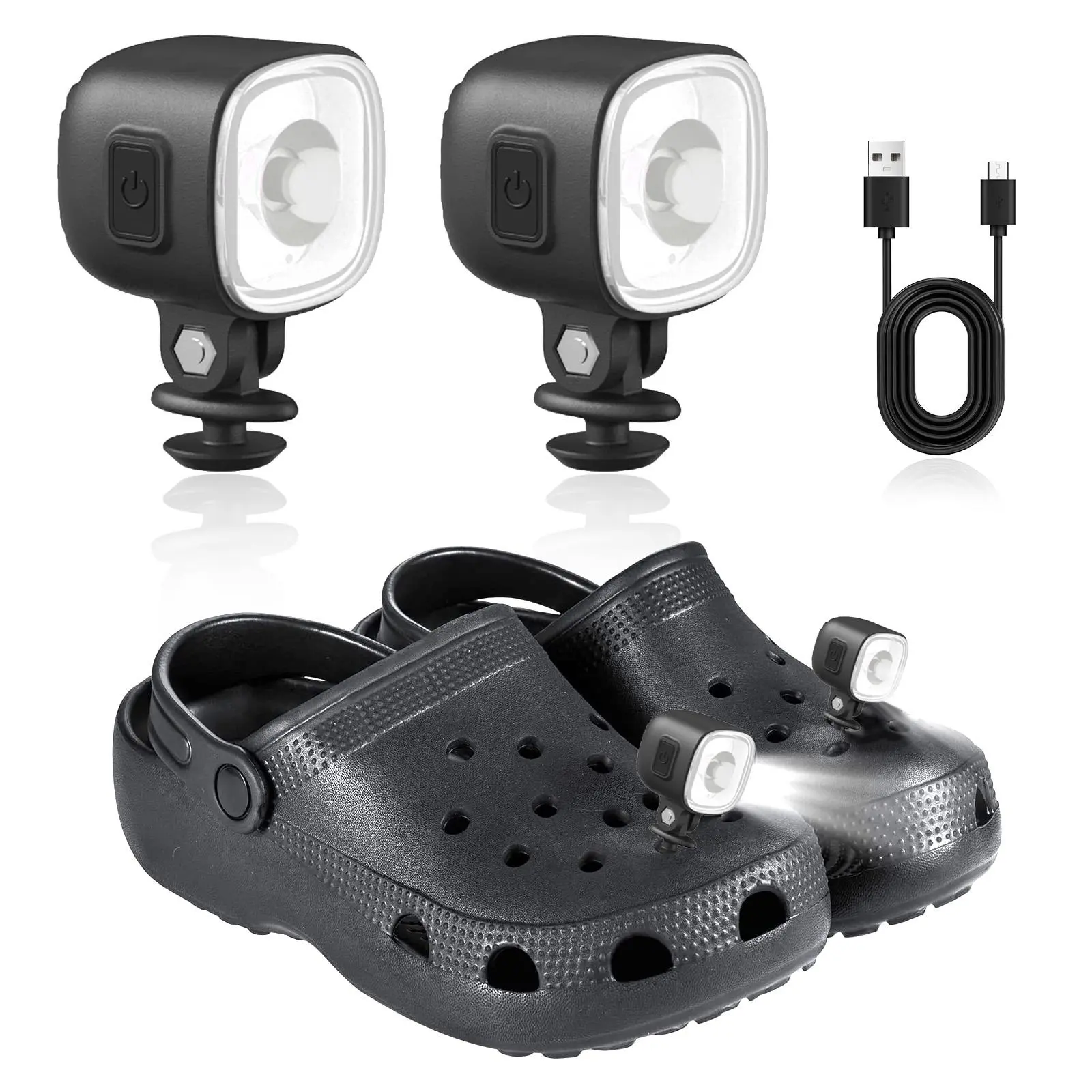 Zorara 2pcs LED Headlights Lights for Croc, 72 Hours in The Dark, 3 Modes, Hand-Free Clip Flashlight for Crocs Clog Shoes, Camping, Dog Walking, Night Walking Shoes Charms Footwear Accessory