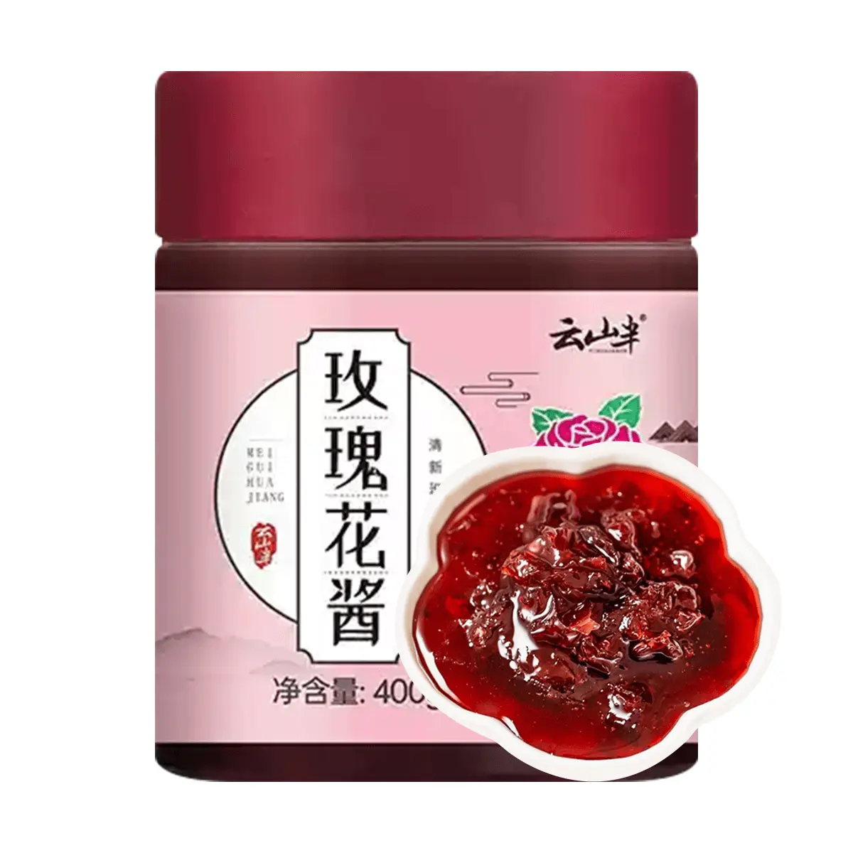 YUNBANSHAN Rose Petal Jam 400g - 0% Fat, 0 Additives, Sugar-Free for Baking, Drinks, Bread & Spread