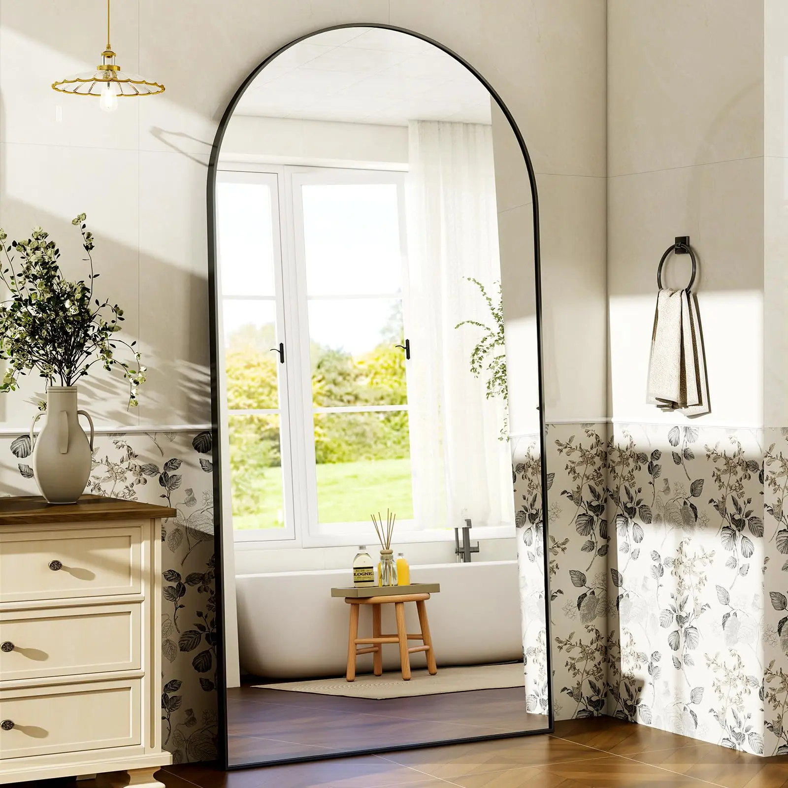71"x26" Arched Shatterproof Safe Full-Length Decorative Wall Mirror - Durable Aluminum Frame, Nano Glass, Black Indoor Furniture, Safety-Focused, Sharp Reflection, Wall or Floor Use (Hanging, Leaning, Standing)