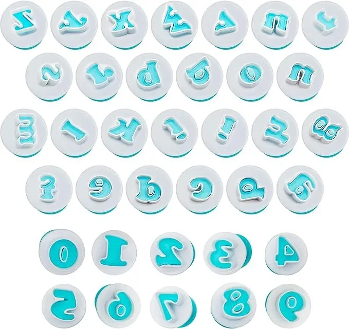 26PCS/Set Cookie Stamp Impress Cookie Cutters Alphabet Letter Fondant Cake Biscuit Mold Letter Shape DIY Cookie Biscuit Alphabet Letters Cake Tool Embosser Cutter (Lower Case Letter Shape with Number)