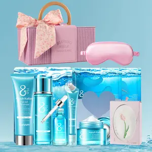 QUIYUM 8X H2O AquaVitalize Complete Skin Care Set, Hydrating Moisturizing Facial Cleanser, Serum, Eye Cream, Face Cream, Sheet Mask, Lip Mask & Eye Mask for All Skin Types