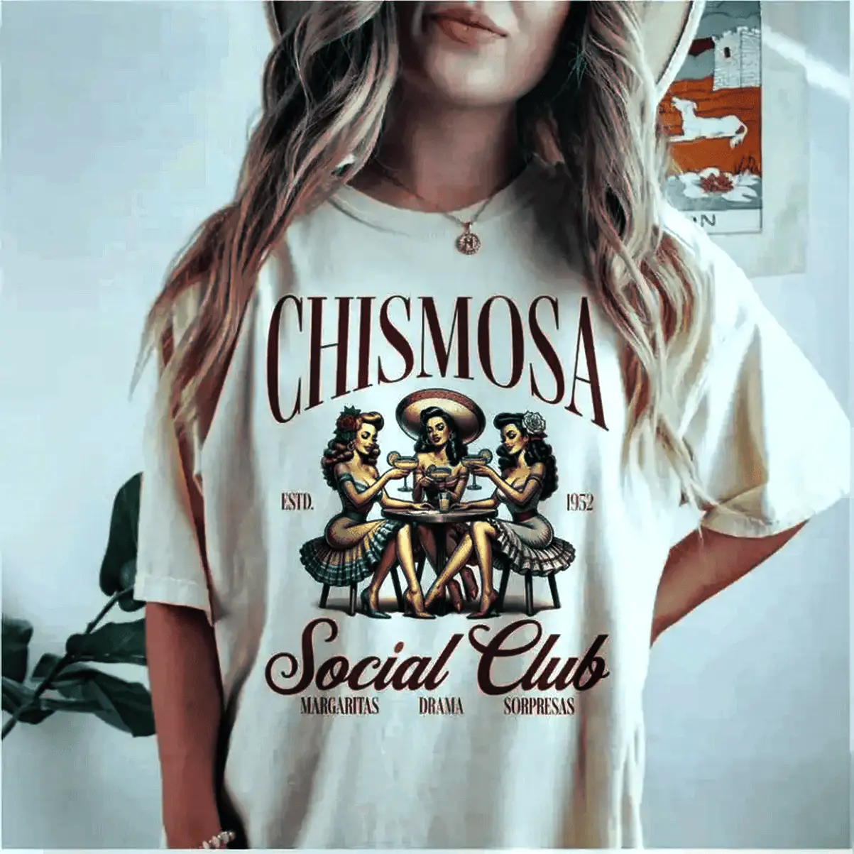Graphic T-Shirt with Retro Chismosa Social Club Print, Unisex 100% Cotton Shortsleeve Funny Latina Gift for Streetwear, Tshirt, Everyday, Tee, Casual Fit, Eco-Friendly, Graphical, Ring-Spun, Relaxed, Crew Neck, All Seasons, Athletic