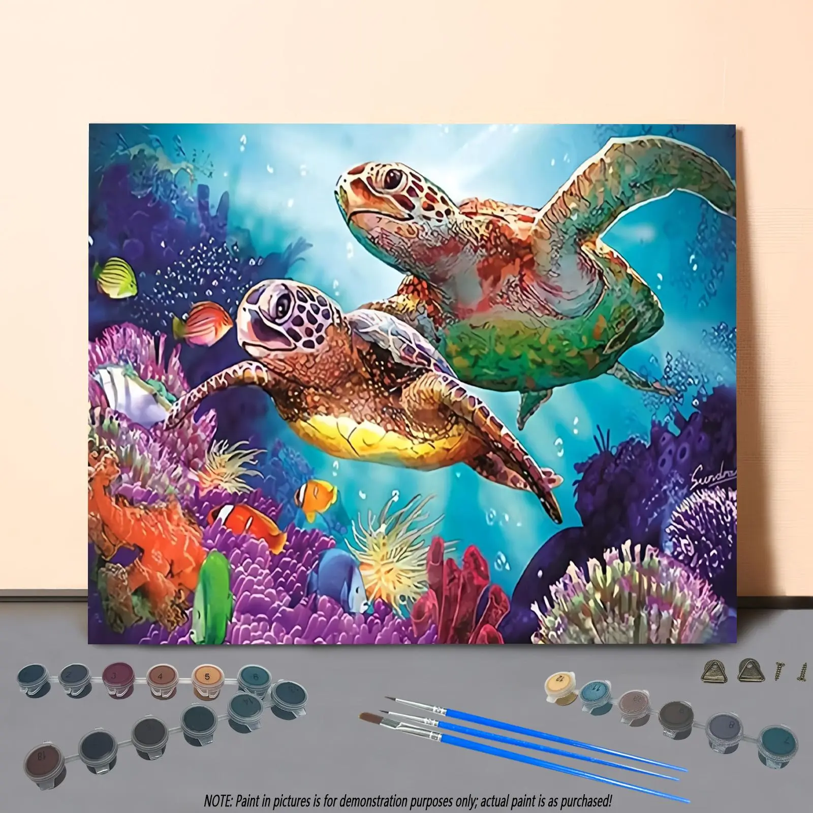 Sea Turtle Pattern DIY Painting Kit without Frame, 1 Set DIY Painting By Numbers Kit, Wall Art Decoration for Home Living Room Bedroom, Art Painting Supplies, Art Craft Supplies