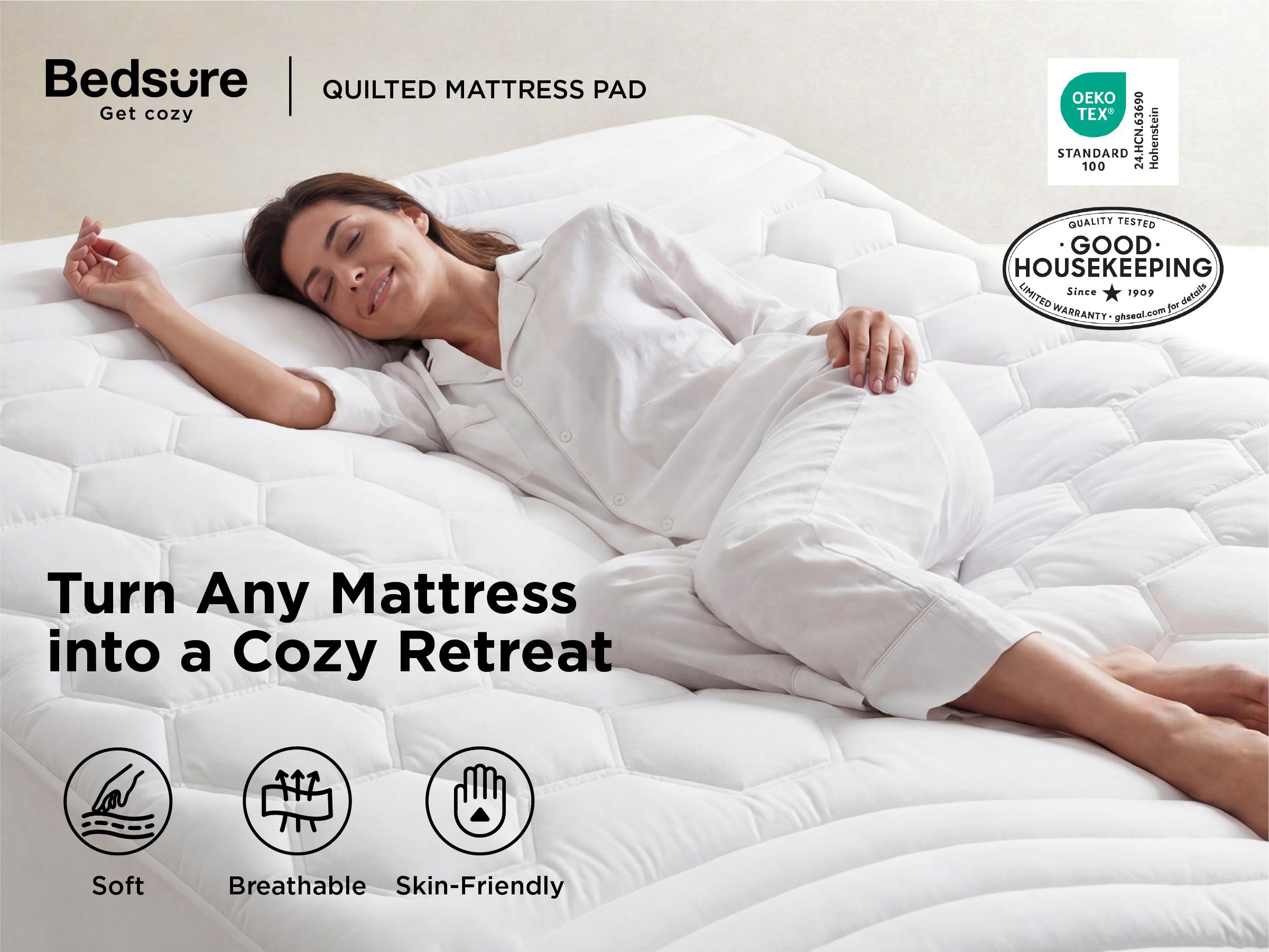 【backtoschool】Bedsure  Mattress Pad - Quilted Fitted Mattress Topper Protector with 8-21 Inches Deep Pocket, Noiseless Breathable Bed Cover Padded, Machine Washable