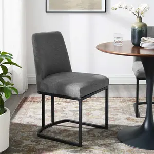 Modway Amplify Sled Base Upholstered Fabric Dining Side Chair in Black Charcoal