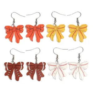 Sport Bow Earrings – Game Day Dangle Earrings (Baseball, Softball, Soccer, Basketball, Football, Volleyball)