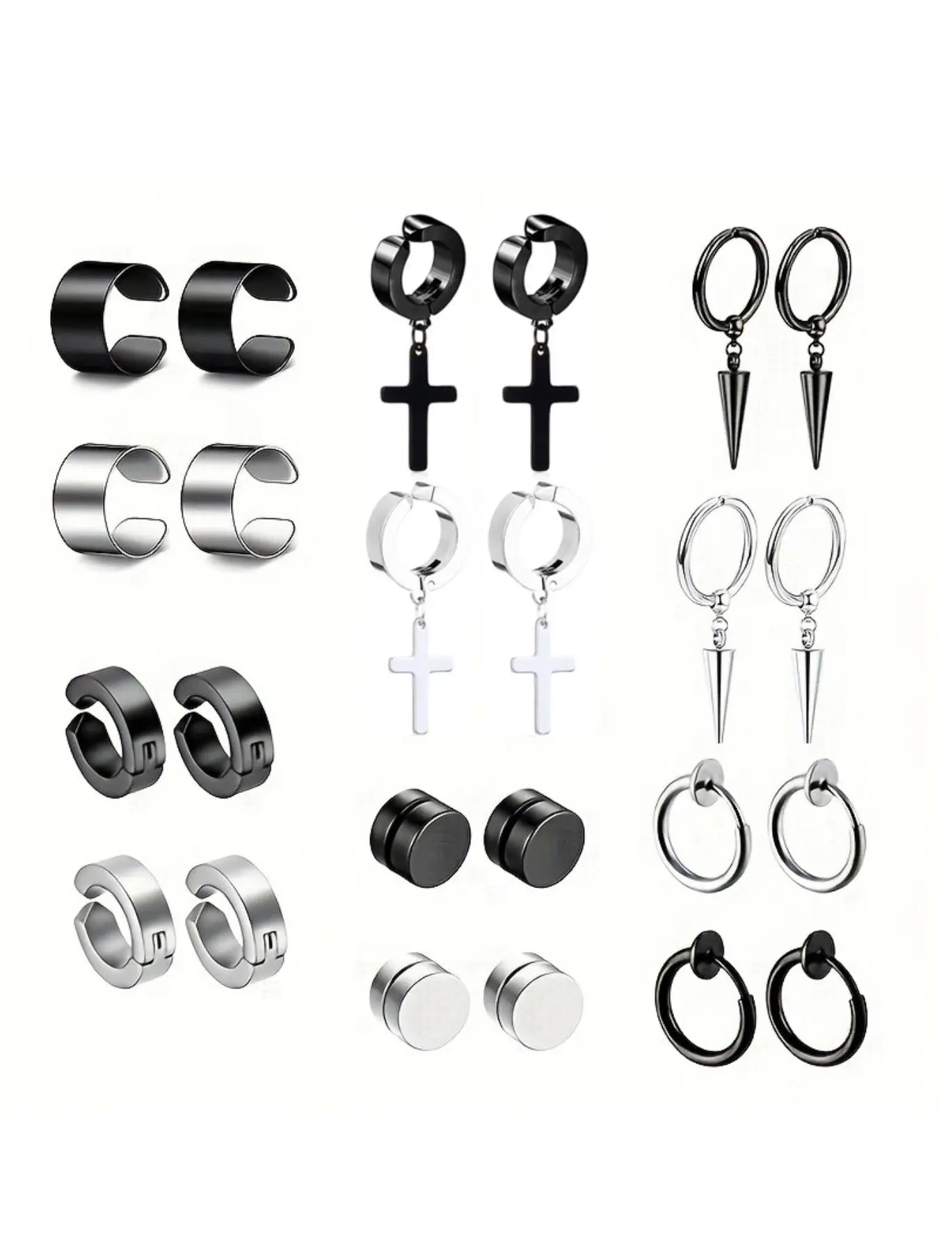 Punk-Style Cross-Design Magnetic Earring Stacking Set, Ear Cuffs Earcuff Non Piercing, Fashion Earrings for Men & Women, Trendy All-Match & Exquisite Jewelry, as a Birthday Gift, Fashionable Jewelry Accessories Non Pierced Jewelry