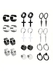 Punk Style Cross Design Magnetic Earrings Set, Ear Studs, Fashionable Earrings for Men & Women, Trendy All-match & Exquisite Jewelry for Birthday Gift