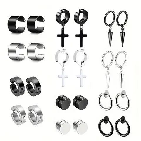 Punk-Style Cross-Design Magnetic Earring Stacking Set, Ear Cuffs Earcuff Non Piercing, Fashion Earrings for Men & Women, Trendy All-Match & Exquisite Jewelry, as a Birthday Gift, Fashionable Jewelry Accessories Non Pierced Jewelry #GLOBAL PICKS