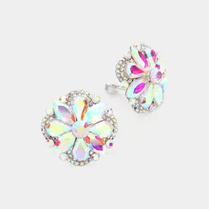 AB Multi Stone Clip On Stud Interview Earrings | Pageant Earrings |  588562