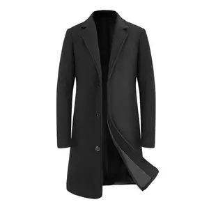 Men's Regular Fit Solid Lapel Collar Single Breasted Trench Coat, Long Sleeve Button Front Coat For Men, Fashion Cozy Comfy Men's Outerwear For Winter��gift��