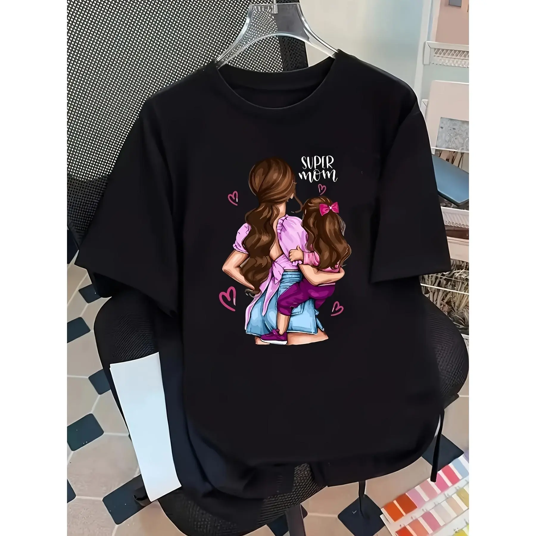 Cetakan Kartun Kreatif Leher Bulat T-Shirt Kasual Ringkas Harian Klasik Leher Bulat Atas Lengan Pendek Pakaian Wanita