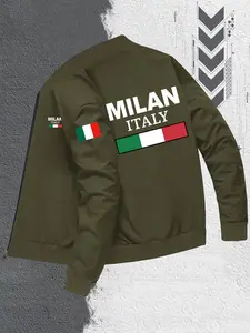 Men's Casual Jacket Coat, New Italian Iron-Print Multi-Color Flag Geometric Pattern Fashion High-Quality Jacket, Versatile Flight Jacket for Outdoor Travel Gift