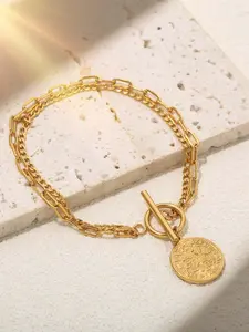 Stainless Steel Beauty Head Coin Pendant Bracelet, Dual Layer Chain Design, Fashionable Jewelry Accessory for Women