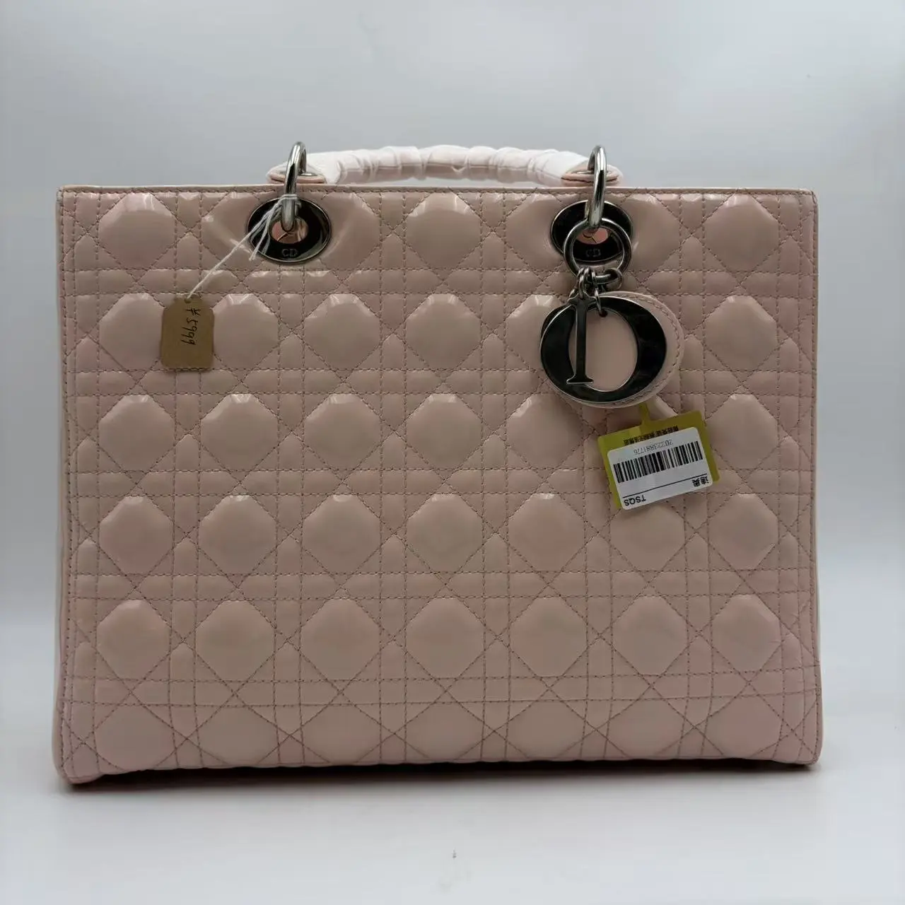 Pre-owned Dior H5 Lady Pink Patent Leather Large Princess Handbag Silver Hardware h03786