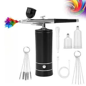 Airbrush Kit with Air Compressor,Rechargeable Wireless Airbrush Gun Machine for Nail Art, Makeup, Painting, Cake Decor,Model Painting (Black)