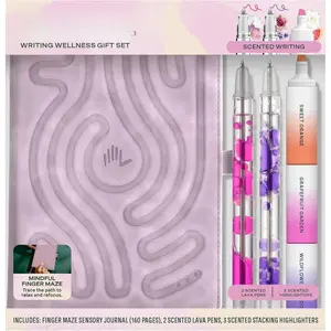 Writing   Set - Scented Writing Set Includes Finger Maze Sensory Journal, 3 Scented Stacking Highlighters & 2 Lava Gel Pens -  & Sensory Immersion