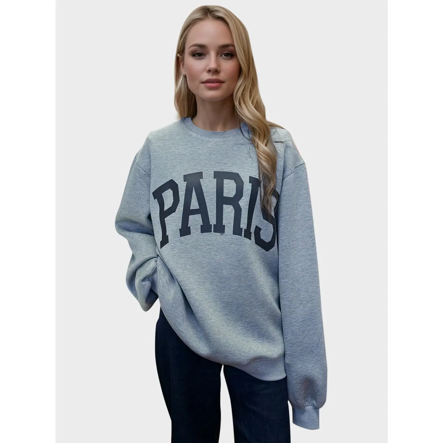 Basic Bae PARIS Round Neck Long Sleeve Air Scuba Sweatshirt