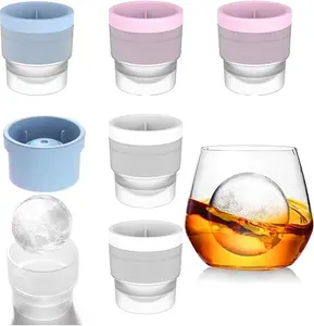 Ice Ball Molds Set of 3 or 6 Slow Melting Stackable Large Ice Cube Maker 2.5 Inch Big Ice Spheres for Whiskey Cocktails Juice Beverages Bourbon Home Bar Accessories Silicone Blue White Pink 3Pcs Not Stick Design Food Grade Safety Material