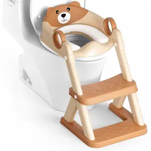 Upgrade Toddler Potty Training Seat 2 in 1 for Boys Girls with Splash Guard Anti Slip Pad Step Stool Brown