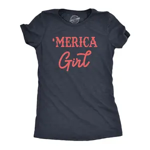 Womens Merica Girl T Shirt Funny Cute Fourth Of July Party Patriotic Tee for Ladies Funny Womens T Shirts Cute Vintage Fashion Casual Ladies T-Shirt Gift Patriotic Tops for Women Women's Novelty Tees Navy