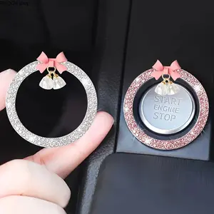 Car one-click start decorative sticker car fashion diamond bow crystal bell pendant ignition ring lady