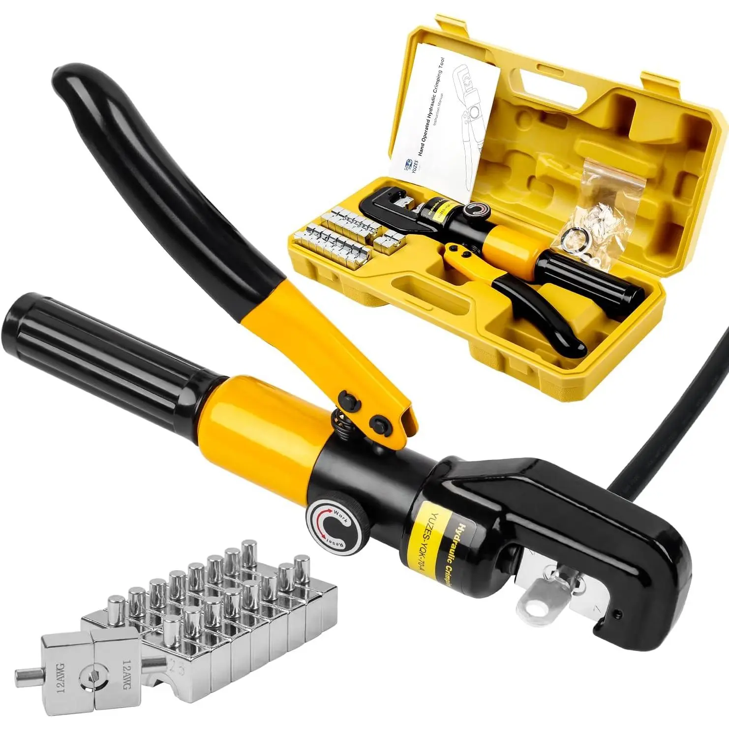 Hydraulic Crimping Tool 10 Tons 12 AWG to 00 (2/0),  Crimping Tool with 4/6/8/10/16/25/35/50/70mm2 Hexagonal Crimping Mold,Hydraulic Hose Crimper for Electrical Terminal  Wire