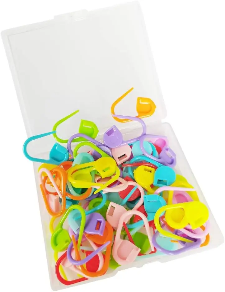 60- Crochet Knitting Markers - Locking Stitch Pins, Plastic Safety Pins, Weave Stitch Counter for Clips Yarn (10 Colors)