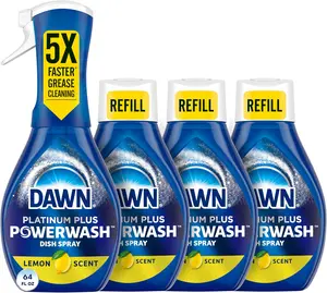 4 Pack 64oz Powerwash Spray Dish Soap Dishwashing Liquid Cleaning Supplies Lemon 1 Starter Kit + 3 Refills, 4 units