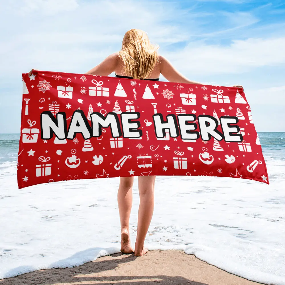 Custom Name Christmas Towel, Personalized Xmas Towel, Holiday Bath Decor, Customized Yuletide Gift, Noel Present, Festive