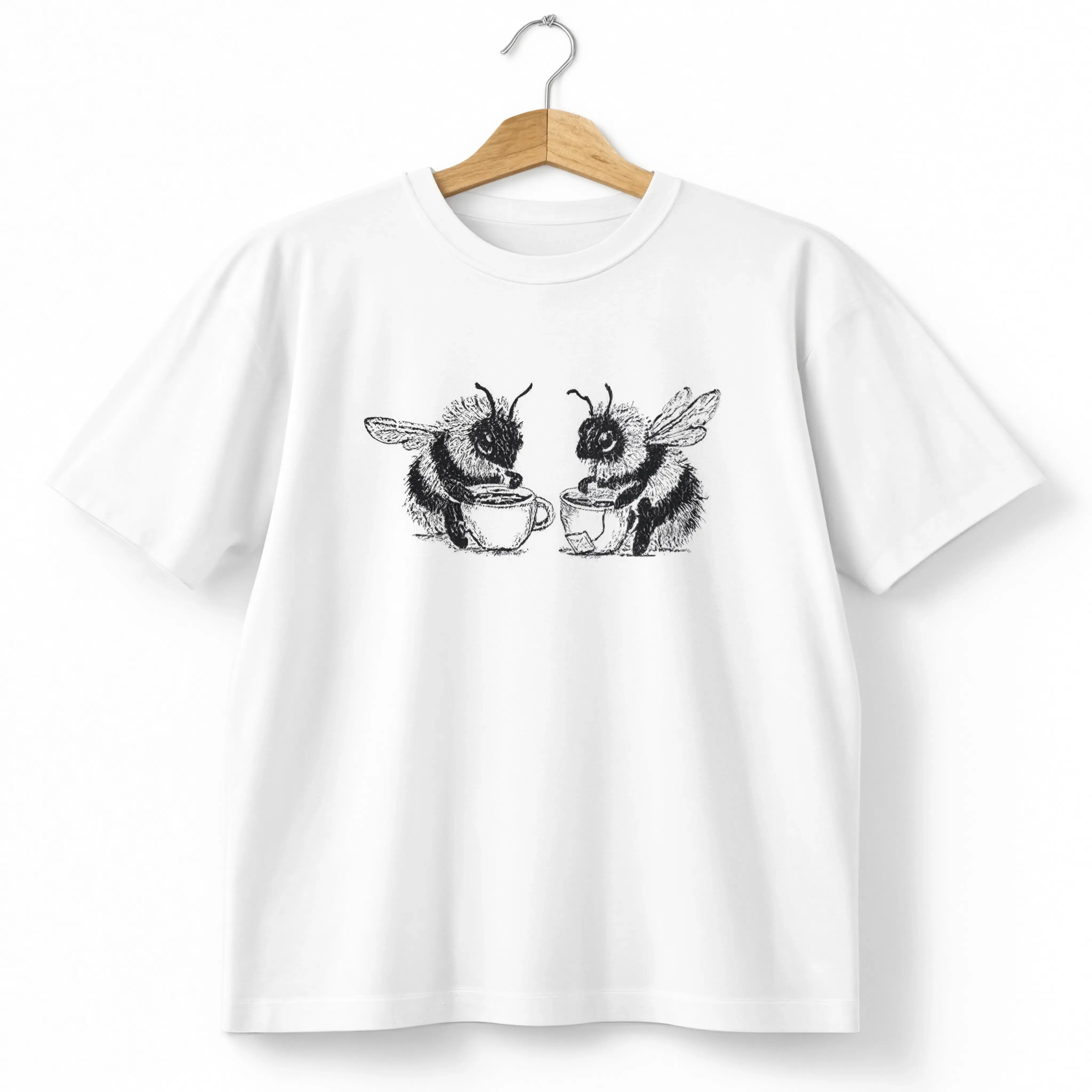Bees Drinking Tea Graphic T-Shirt Cottagecore Garden Nature Unisex Gift Tee