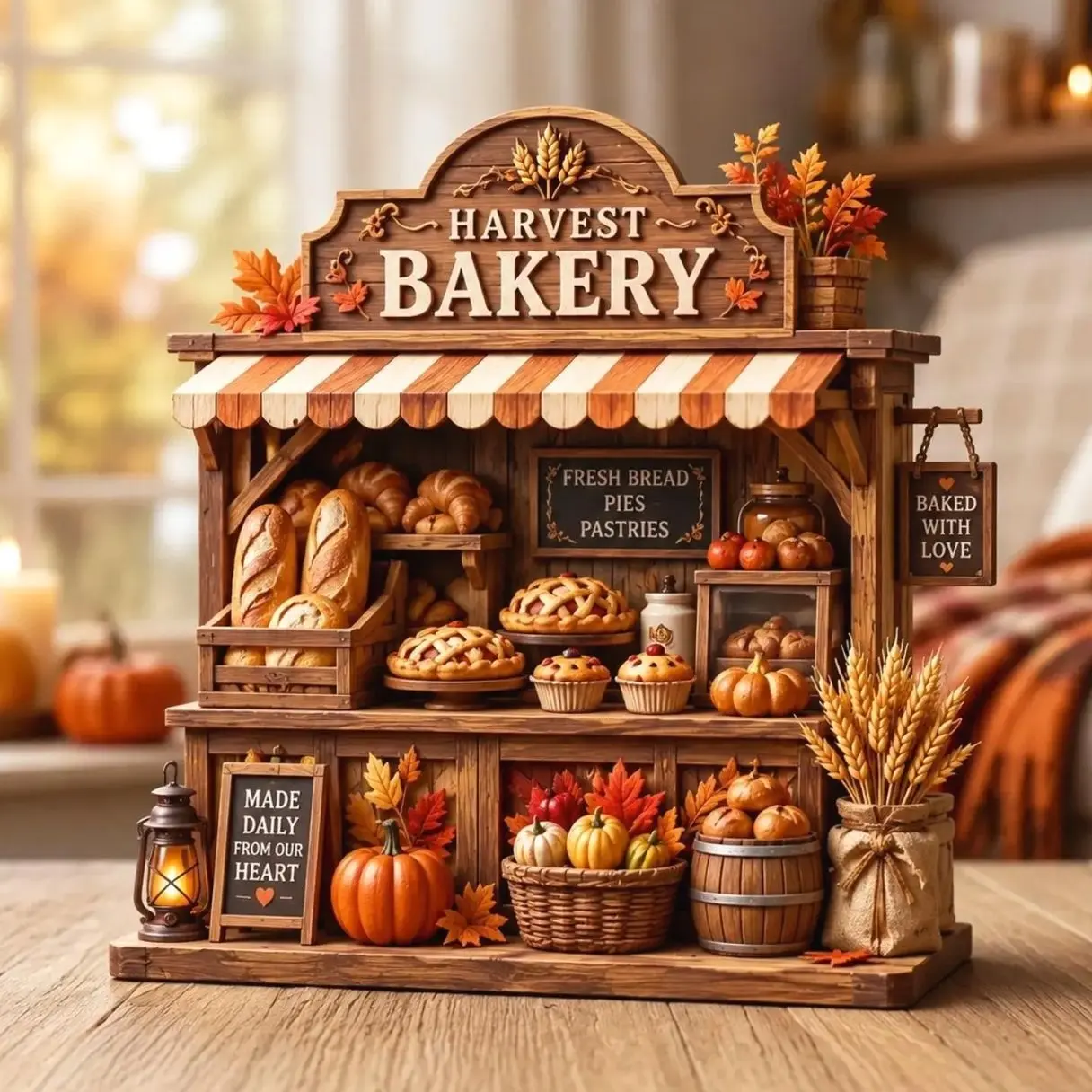 Personalized 2D Flat Wooden Block Bakery Decor, Custom Autumn Bake Shop Sign, Rustic Fall Bakery Shelf Decor, Farmhouse Kitchen Gift