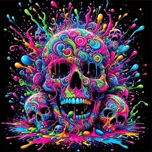 1PC 5D diamond painging 2d flat printing  Colorful Skull Diamond Painting Kit for Adults, 5D DIY Crystal Rhinestone Embroidery Arts Craft Home Wall Decor, Halloween Gothic Decorations Gift for Men Women