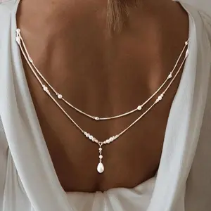 Pearl Back Necklace Chains for Backless Dress Bridal Wedding Shoulder Body Jewelry for Women Summer Backdrop Body Chain