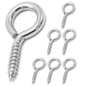 6 count M6 304 Stainless Steel Screw Eye Hooks, 2-1/2 Inches Eyes Screw Hooks,Heavy Duty Screw Eye Bolt,Load Bearing 200LB,Indoor & Outdoor Use