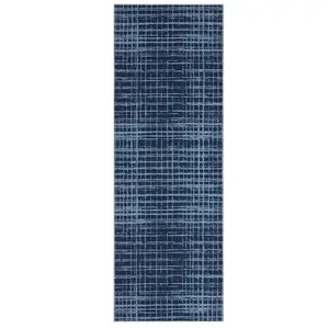 2 x 6 ft Polyester Blue Rectangular Hallway Entryway Bathroom Kitchen Geometric Checkered Modern Machine Washable Runner Rug-C