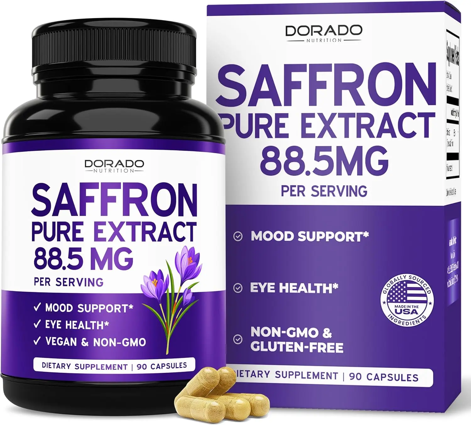 Pure Saffron Extract 88.5mg Capsules | High-Potency Botanical Supplement for Mood Balance, Energy Boost & Vision Support | Premium Natural Herbal Formula for Daily Wellness | Vegan, Gluten-Free & Non-GMO | 90 Veggie Capsules