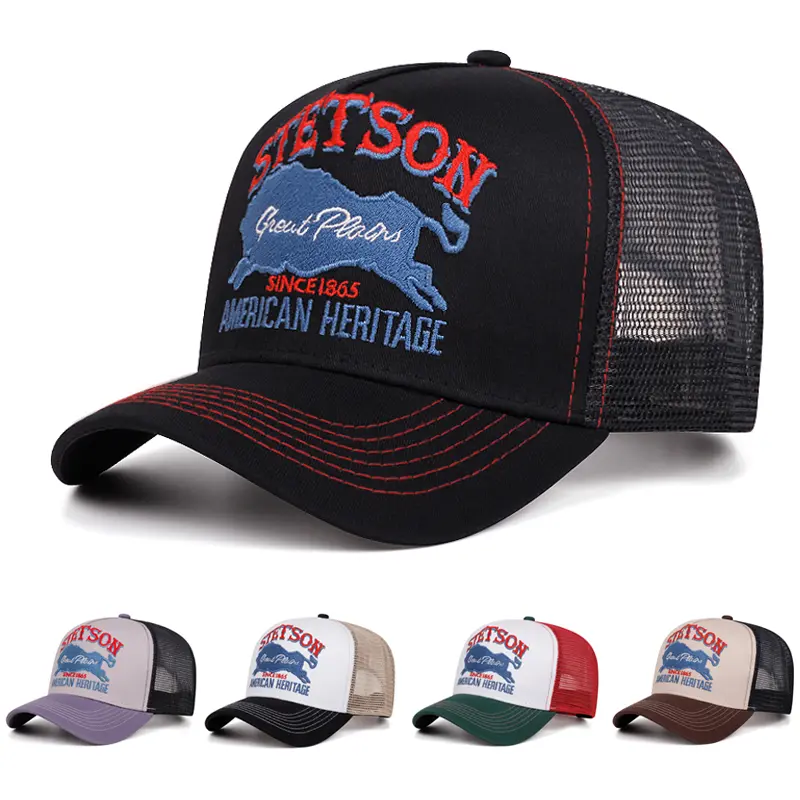 Unisex Classic Baseball Cap STATION Bull Embroidered Design Trucker Cap Adjustable Size Breathable Daily Wear Men And Women Sun Visor Hat Travel Fit Outdoor Activities Net Cap